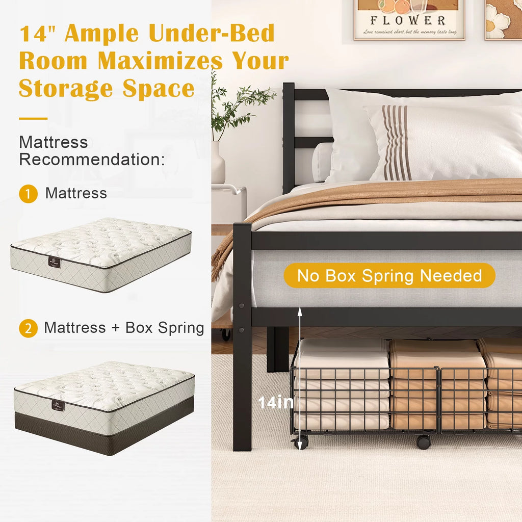 Queen Size Metal Platform Bed Frame with Headboard and Footboard X299568