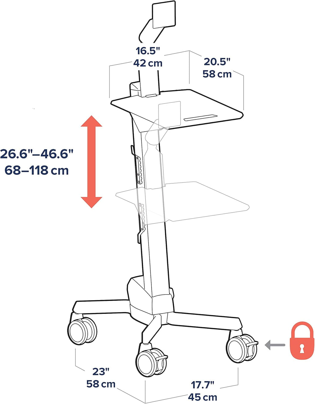 Rolling Computer Cart Mobile Standing Desk Workstation, Grey I284