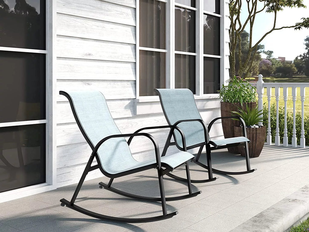 Set of 2 Blue Steel Outdoor Rocking Chair H91486