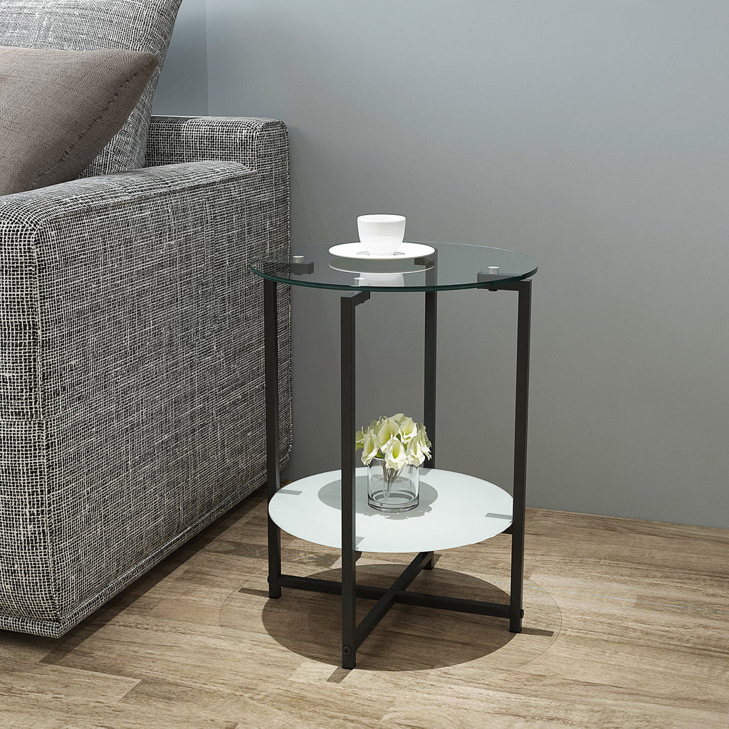 2-Layer Tempered Glass Round End Table C366358