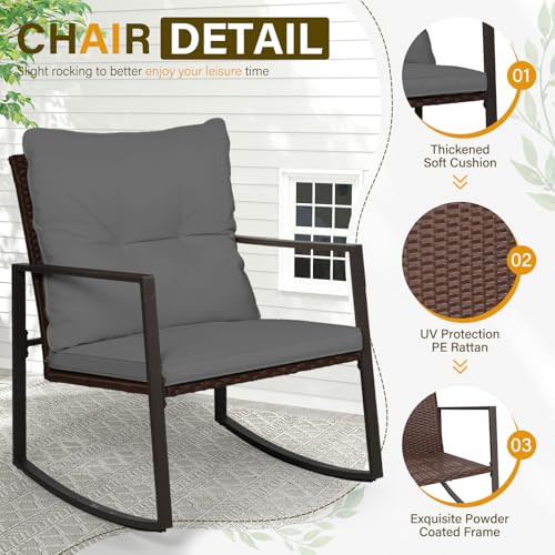 3-Piece Brown Wicker Patio Bistro Set with Glass Coffee Table Y1236