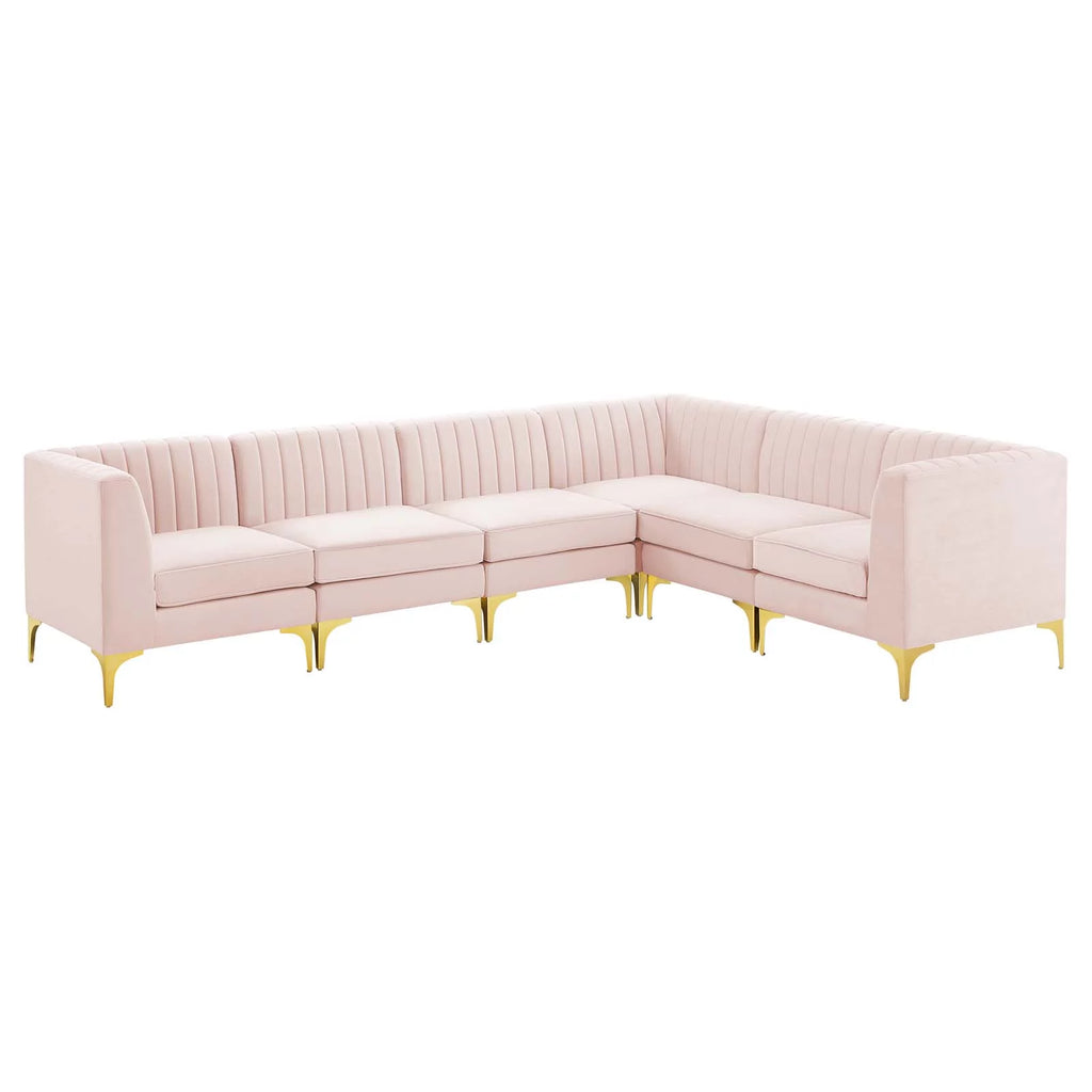 Pink Velvet 6-Piece Sectional Sofa V1312