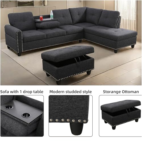 L Shaped Modular Sectional Sofa with Ottoman Storage, Gray C850