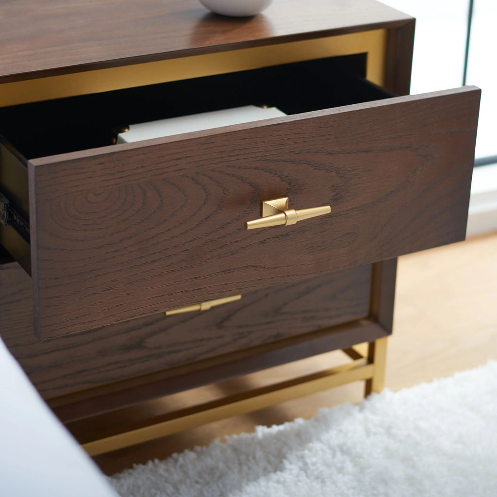2 Drawer Walnut Brass Nightstand S971