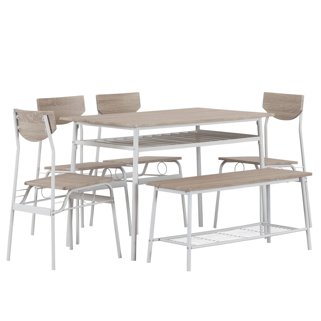 6-Piece Dining Room Set with 4 Chairs and 1 Bench F749