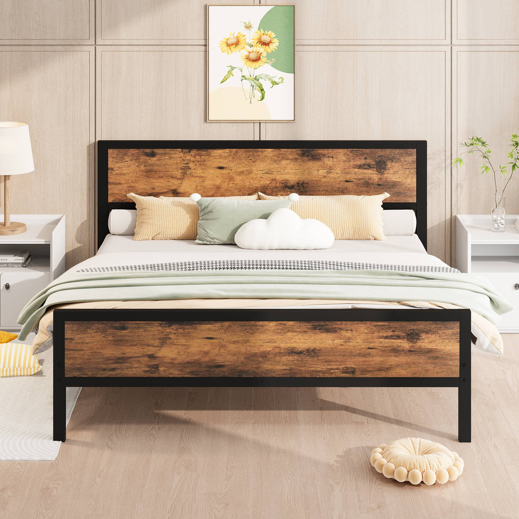 White Full Size Metal Platform Bed Frame with Headboard and Footboard X146