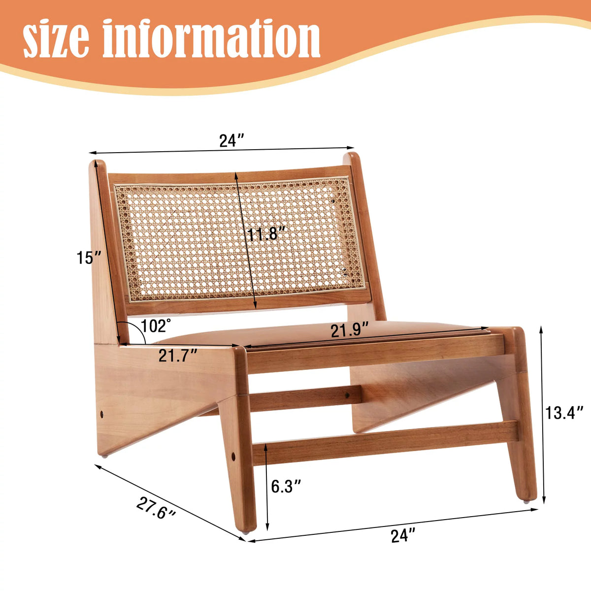 Rattan Armless Accent Chair with Wooden Frame L976