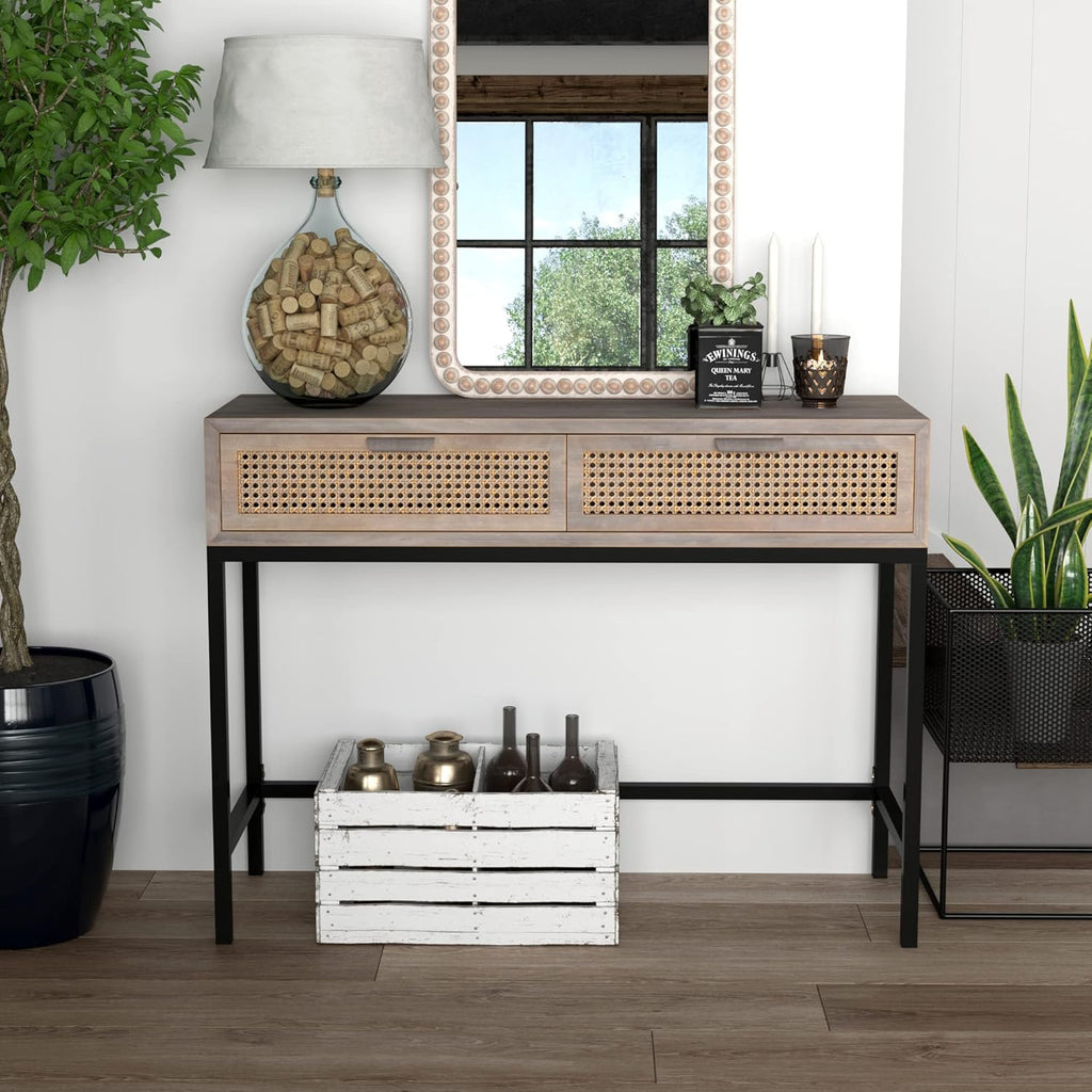 Rustic Console Table with 2 Drawers Natural Finish Y516449