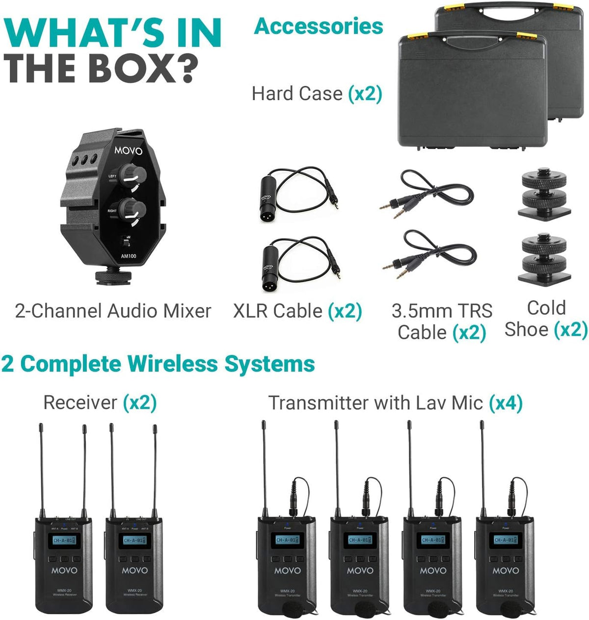 48-Channel UHF Wireless Lavalier Microphone System with 2-Ch Mixer, 2 Receivers, 4 Transmitters, and 4 Lapel Microphones Z20496