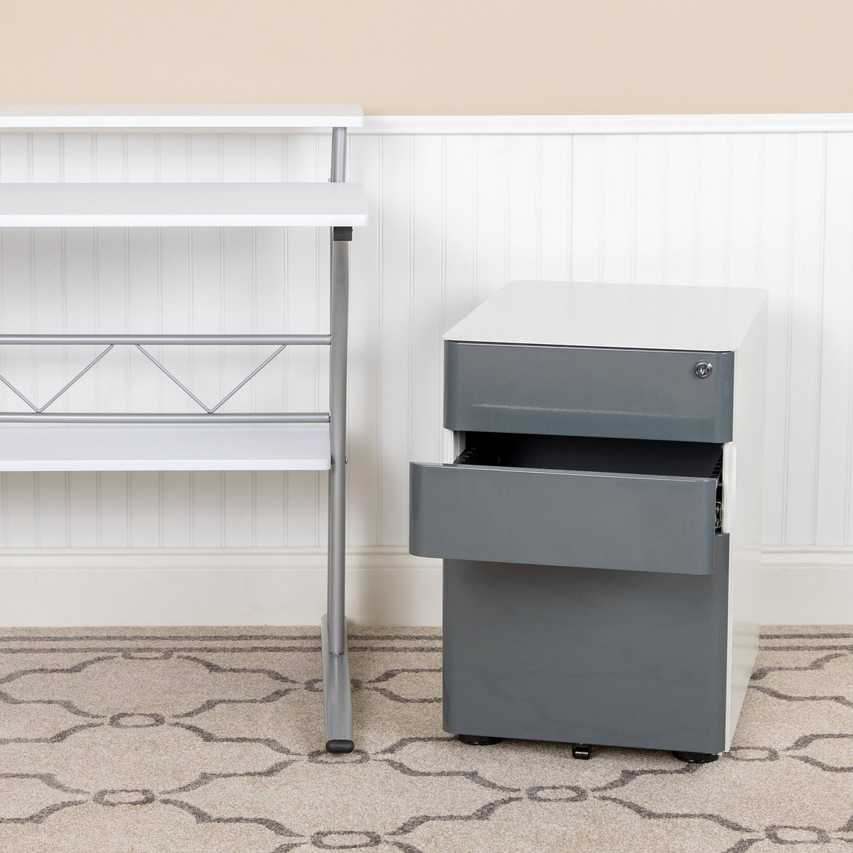 White and Charcoal 3-Drawer Mobile Filing Cabinet I540042