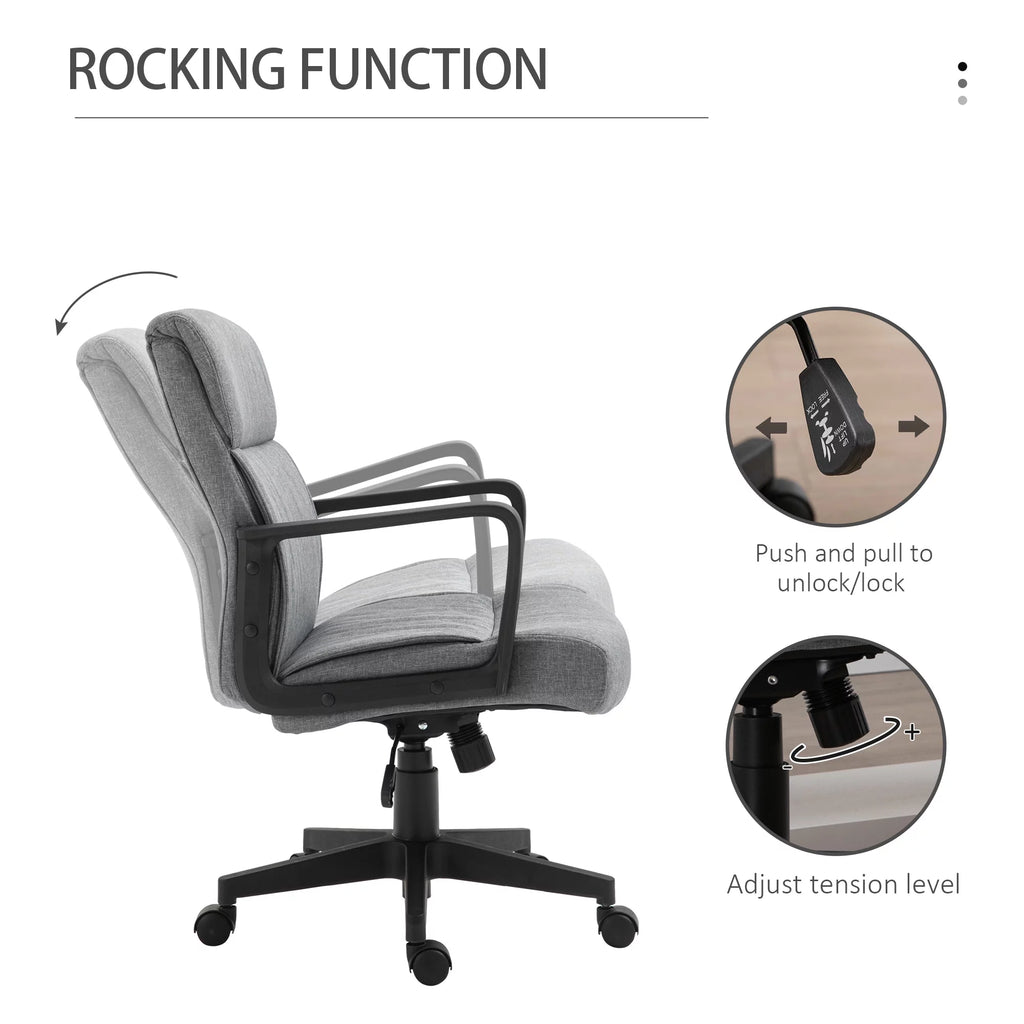 Height Adjustable Linen Fabric Desk Task Chair with 360° Swivel Wheels G480010