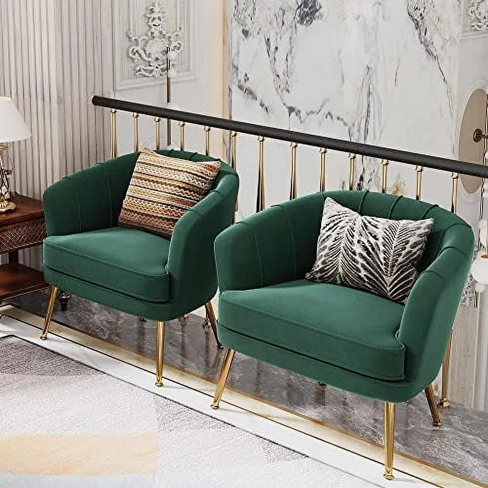 Green Velvet Accent Chair with Golden Metal Legs F382895