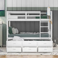 Twin over Twin Wood Bunk Bed with Trundle and Drawers T419