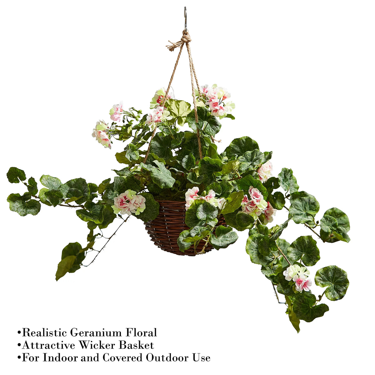 Light Pink Geranium Hanging Faux Flowers with Basket T155