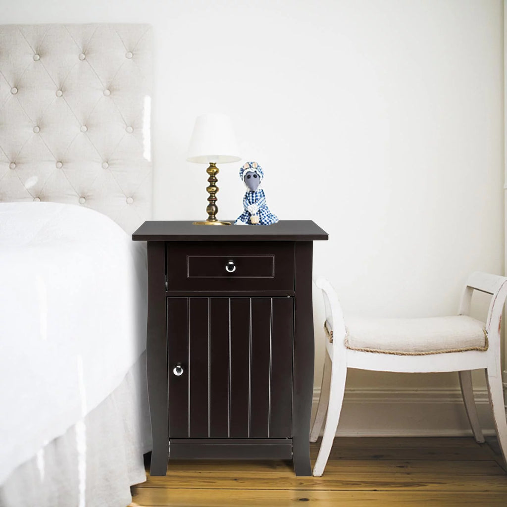 Coffee Nightstand with Drawer & Storage Cabinet S4604