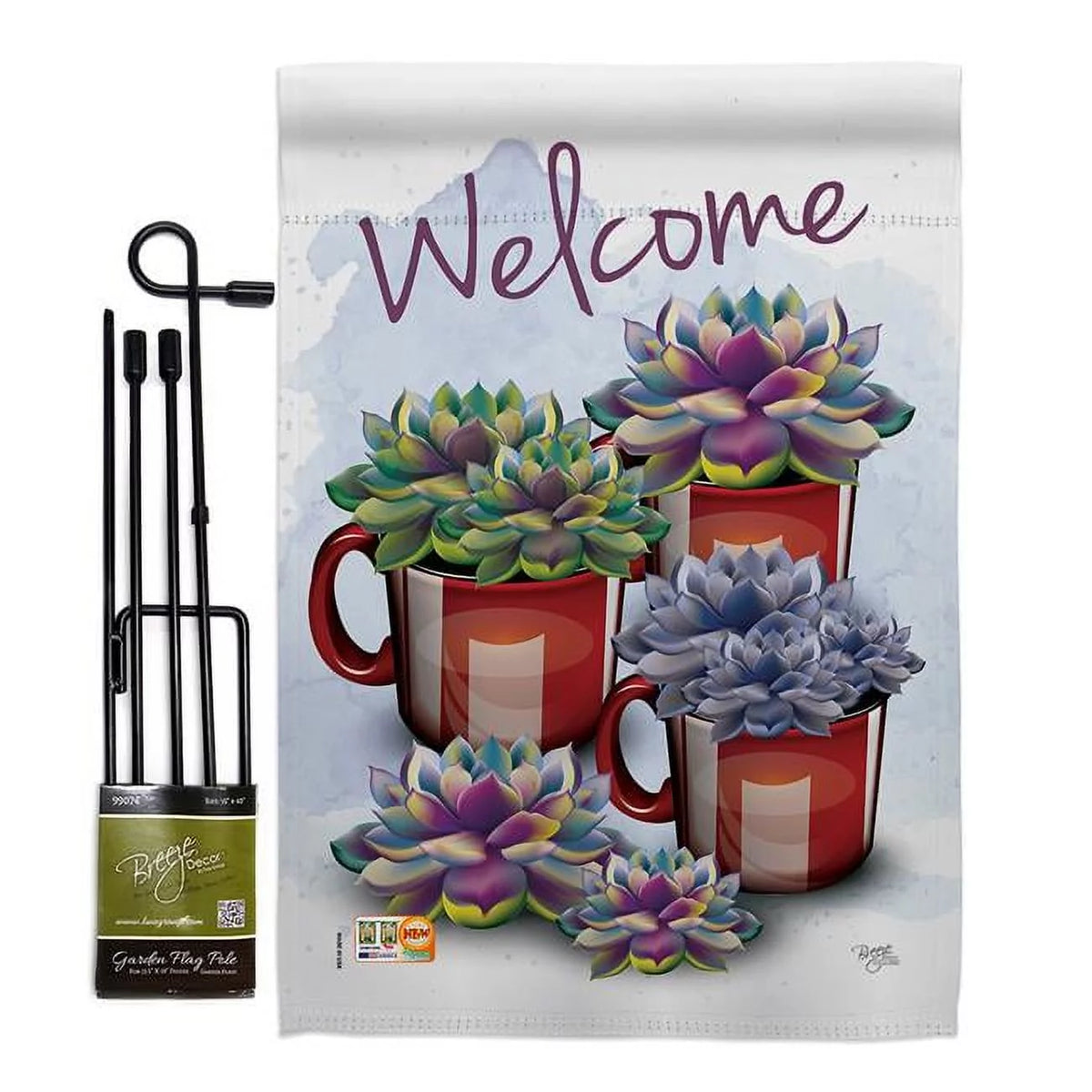 13 x 18.5 in. Welcome Succa Decorative Double Sided Garden Flag Set with Banner Pole C572197