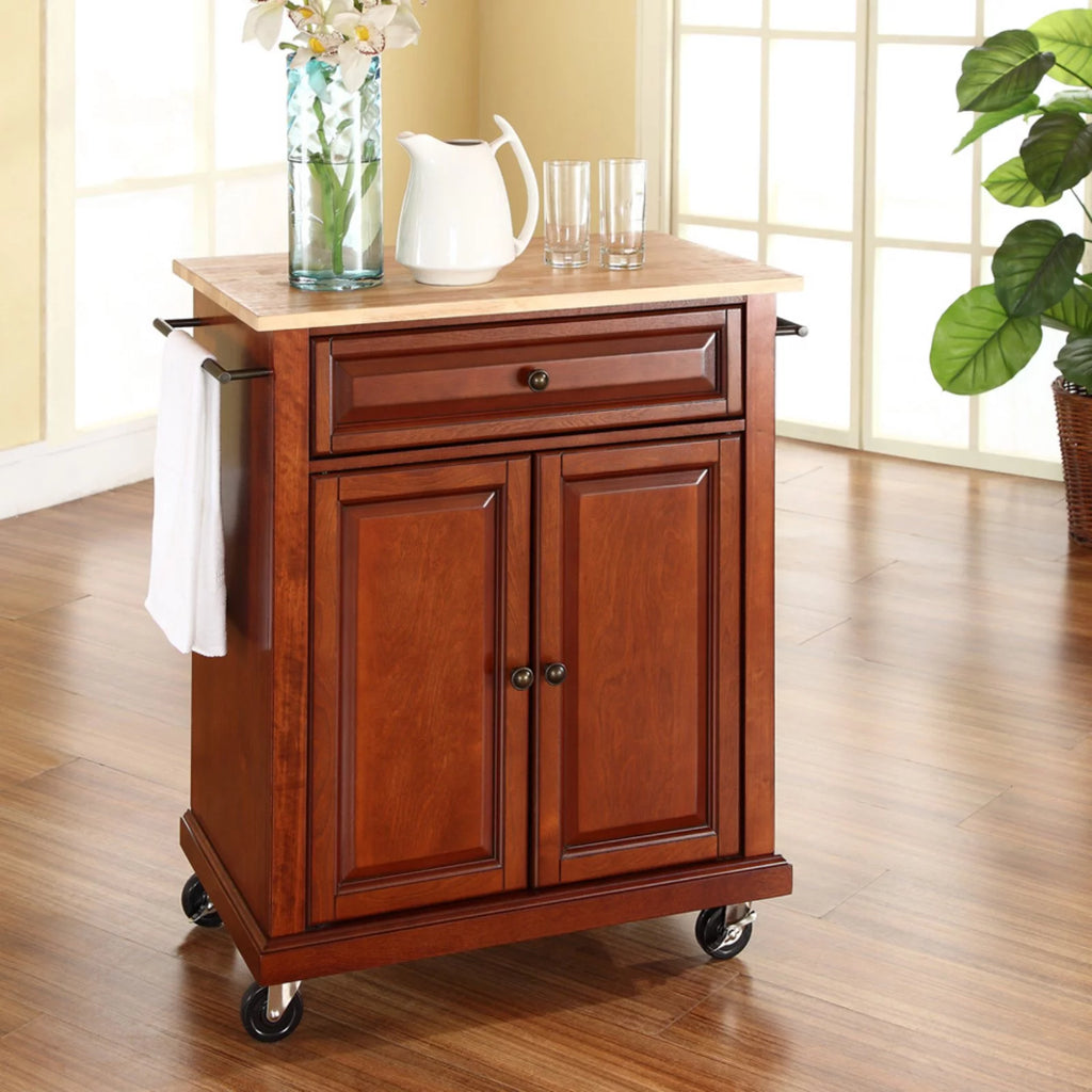 Natural Wood Top Portable Kitchen Cart J78513