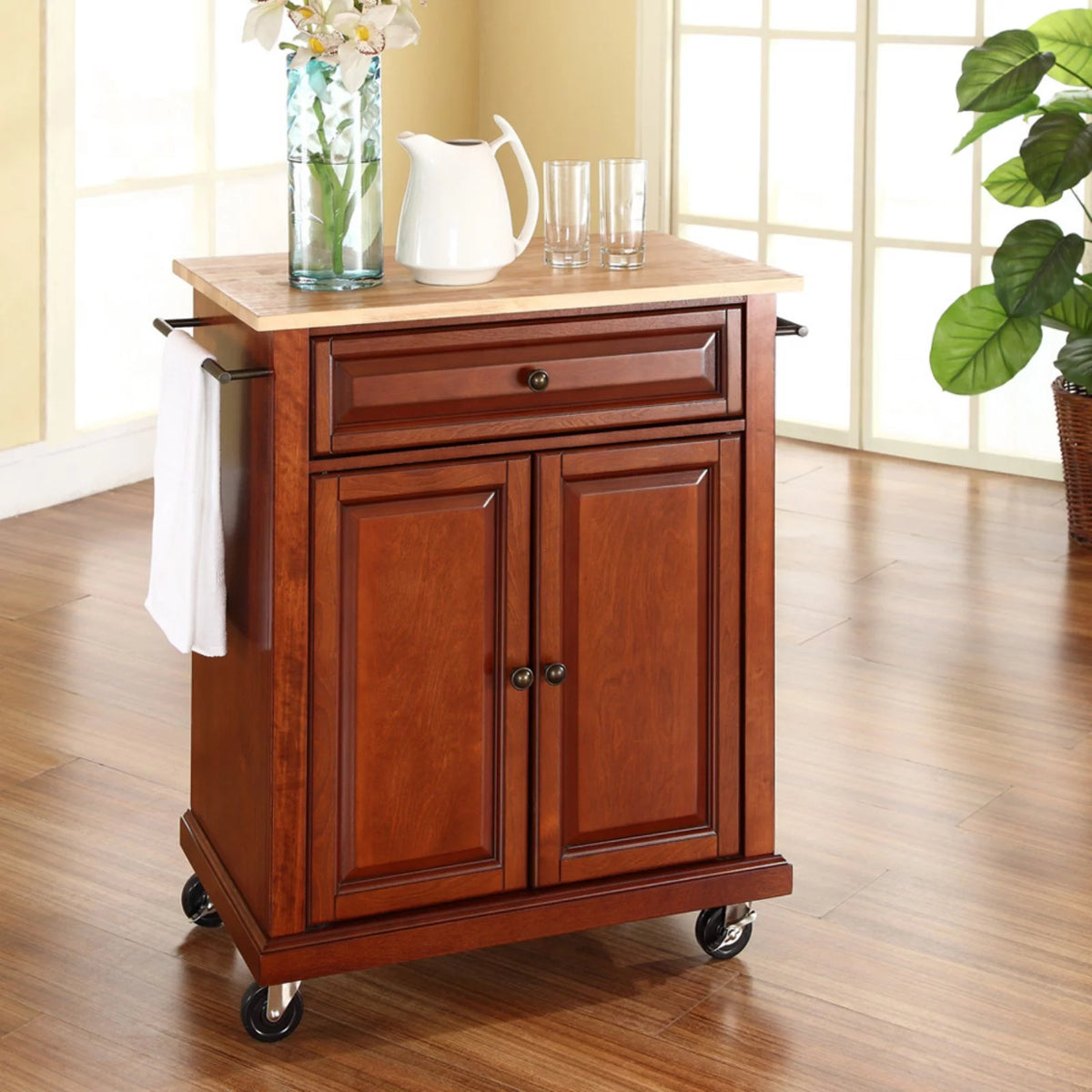 Natural Wood Top Portable Kitchen Cart J78513