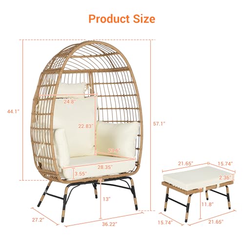 Oversized Wicker Rattan Egg Chair with Ottoman and Cushions Q948357