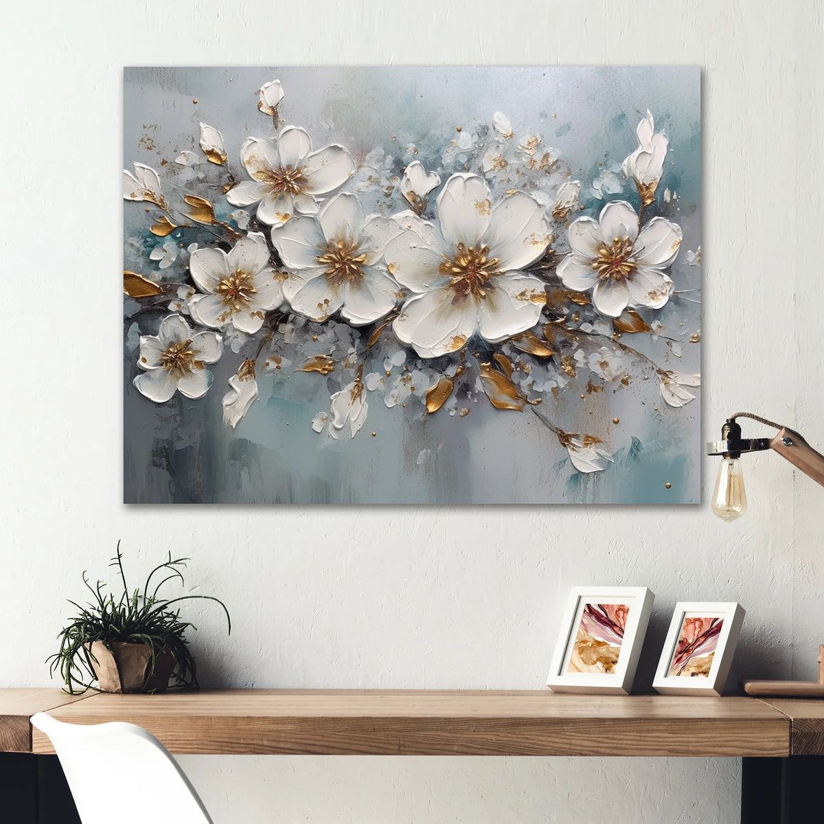 White And Gold Floral Daisy Wall Art M855