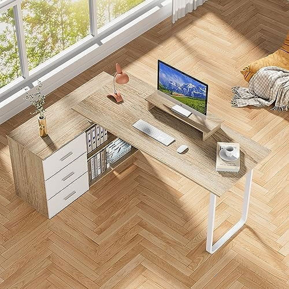 L-Shaped Computer Desk with Monitor Stand and 3 Drawers Z310