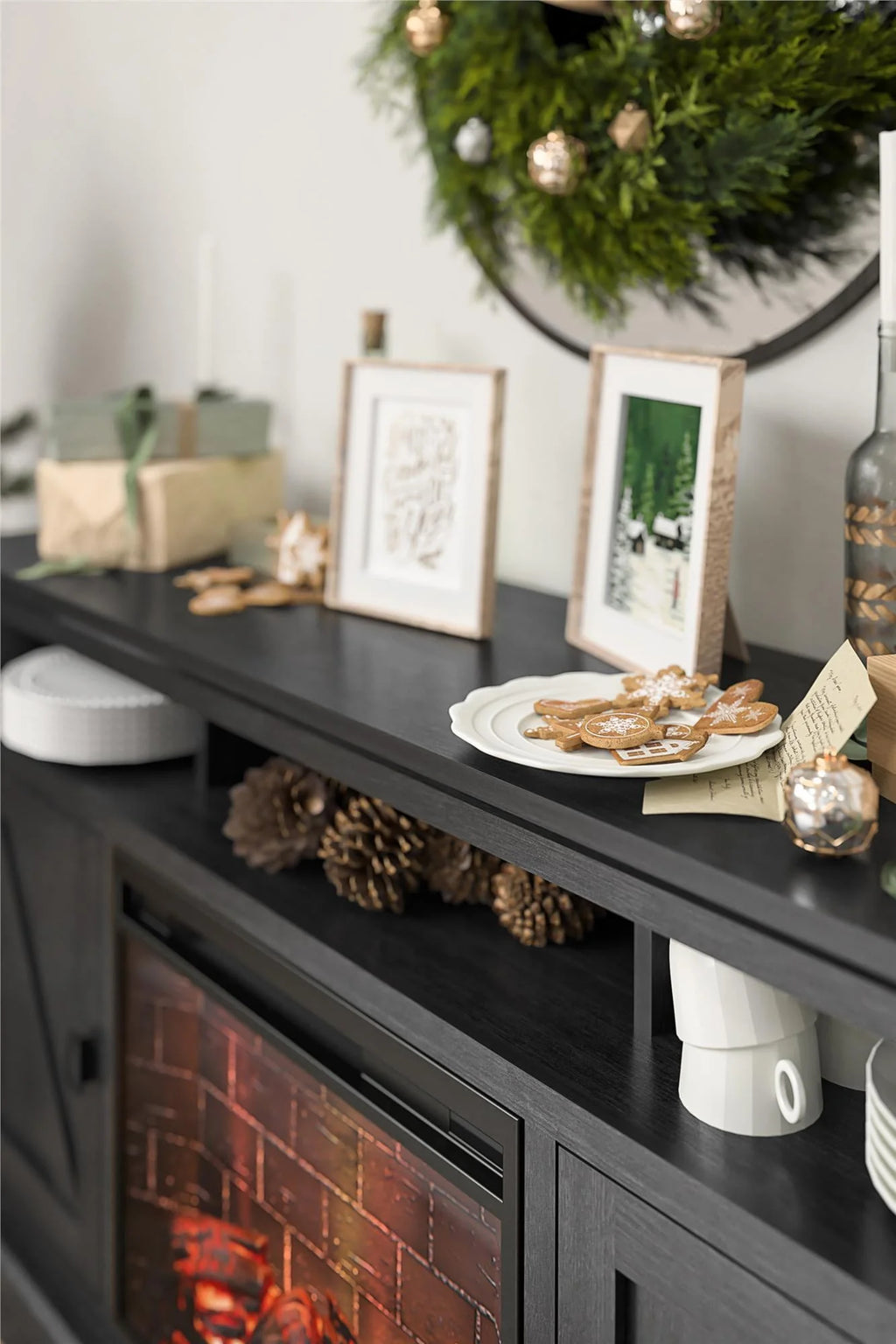 Black Oak Electric Fireplace TV Stand C9483