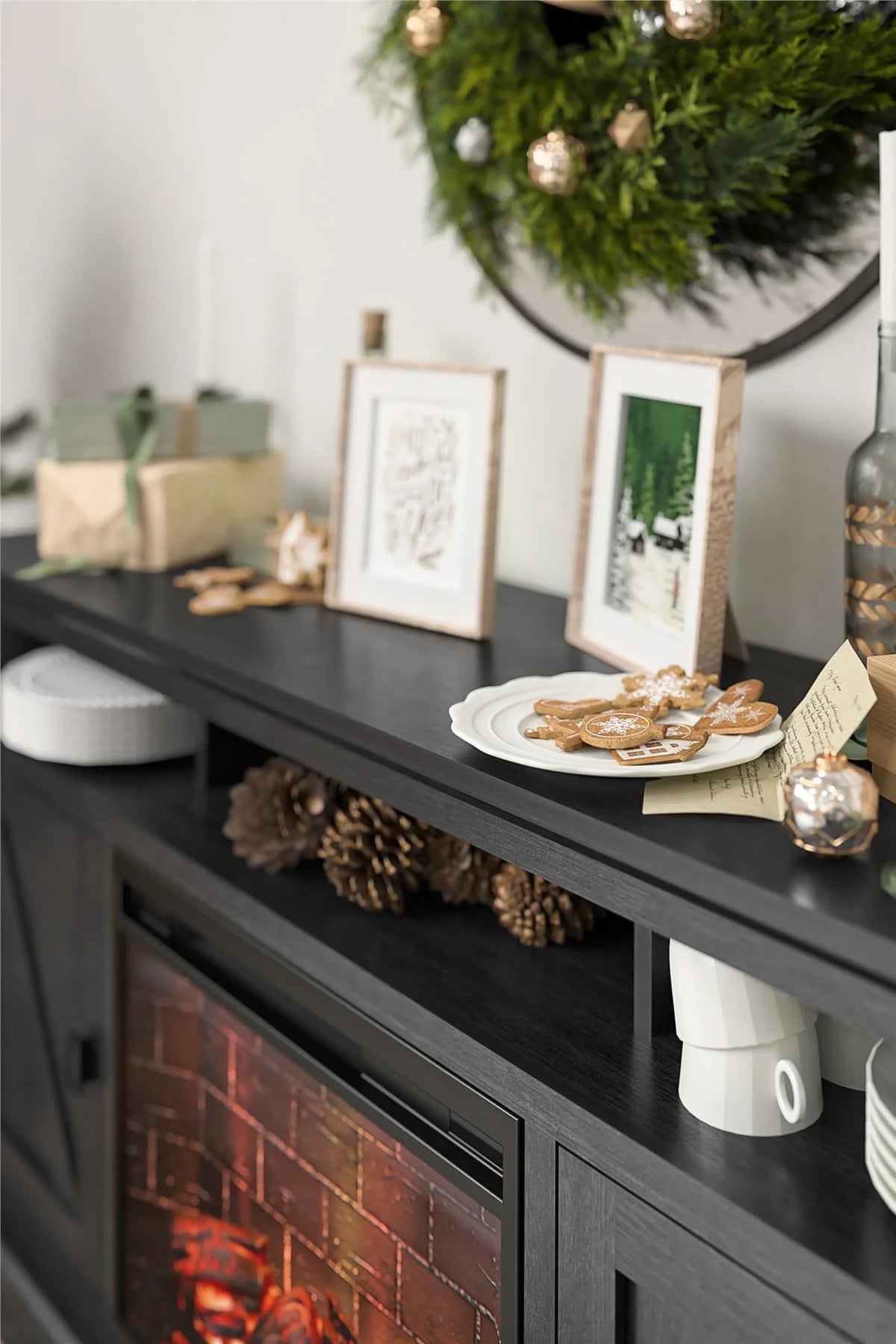 Black Oak Electric Fireplace TV Stand C9483