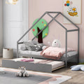 Twin Size Gray Wooden House Bed with Trundle B100699