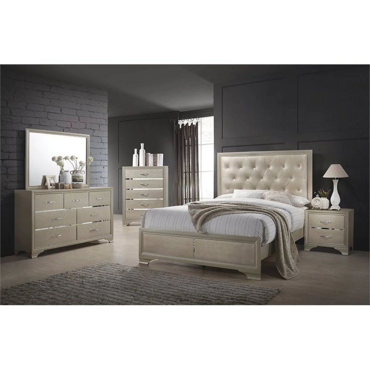 Metallic Champagne Bedroom Set W7135
