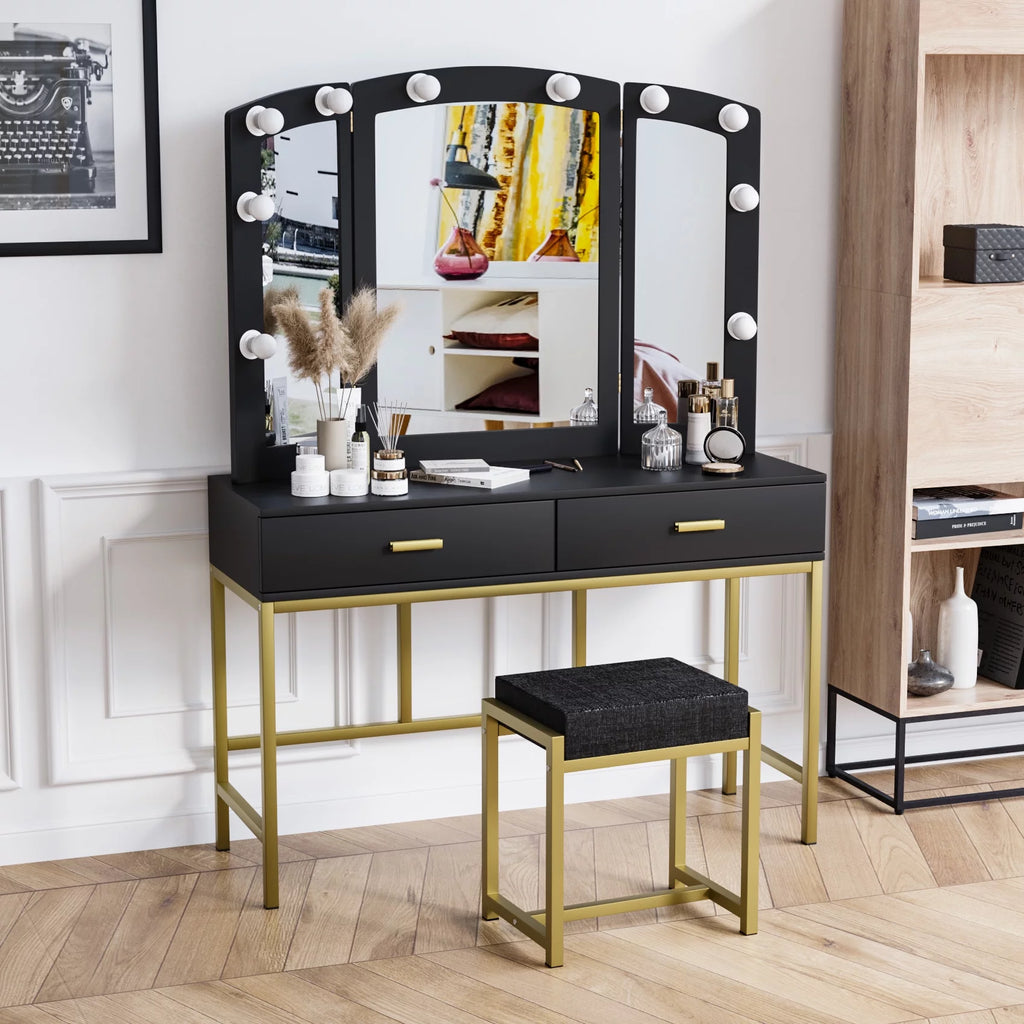 Vanity Table with Lighted Mirror Black M1900