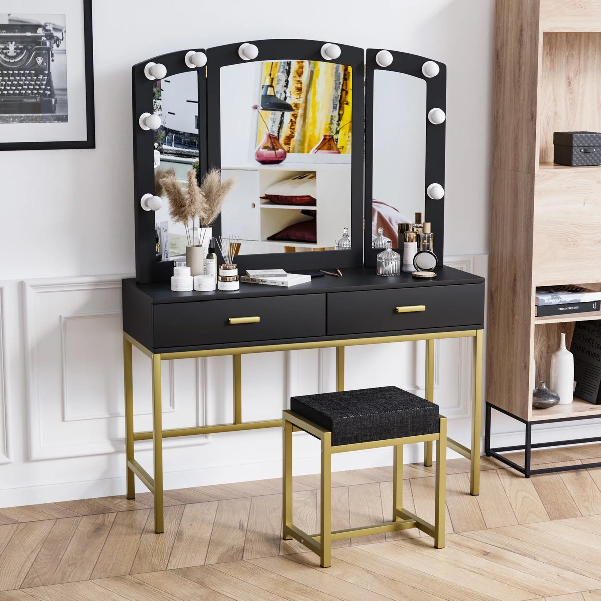Vanity Table with Lighted Mirror Black M1900