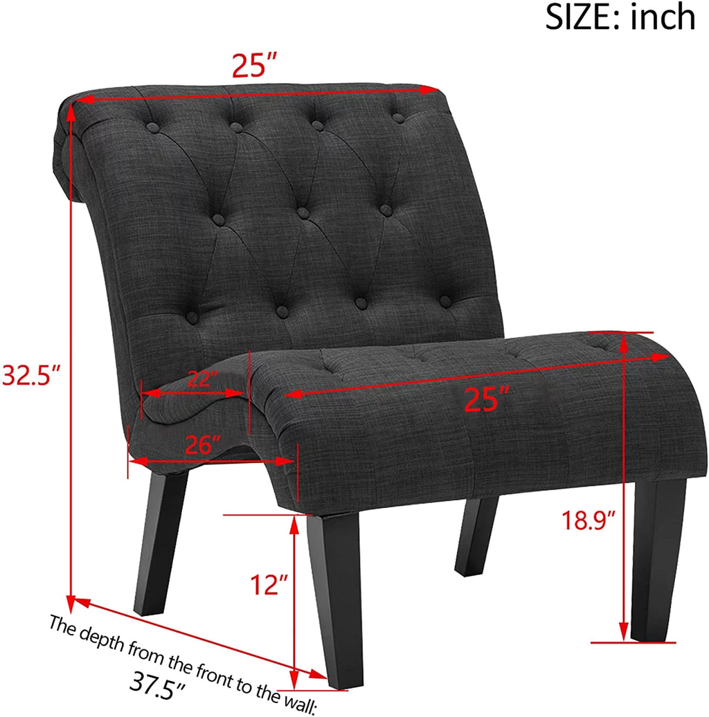 Accent Chairs Set of 2 Upholstered Tufted Curved Backrest Fabric with Wood Legs Gray X8377