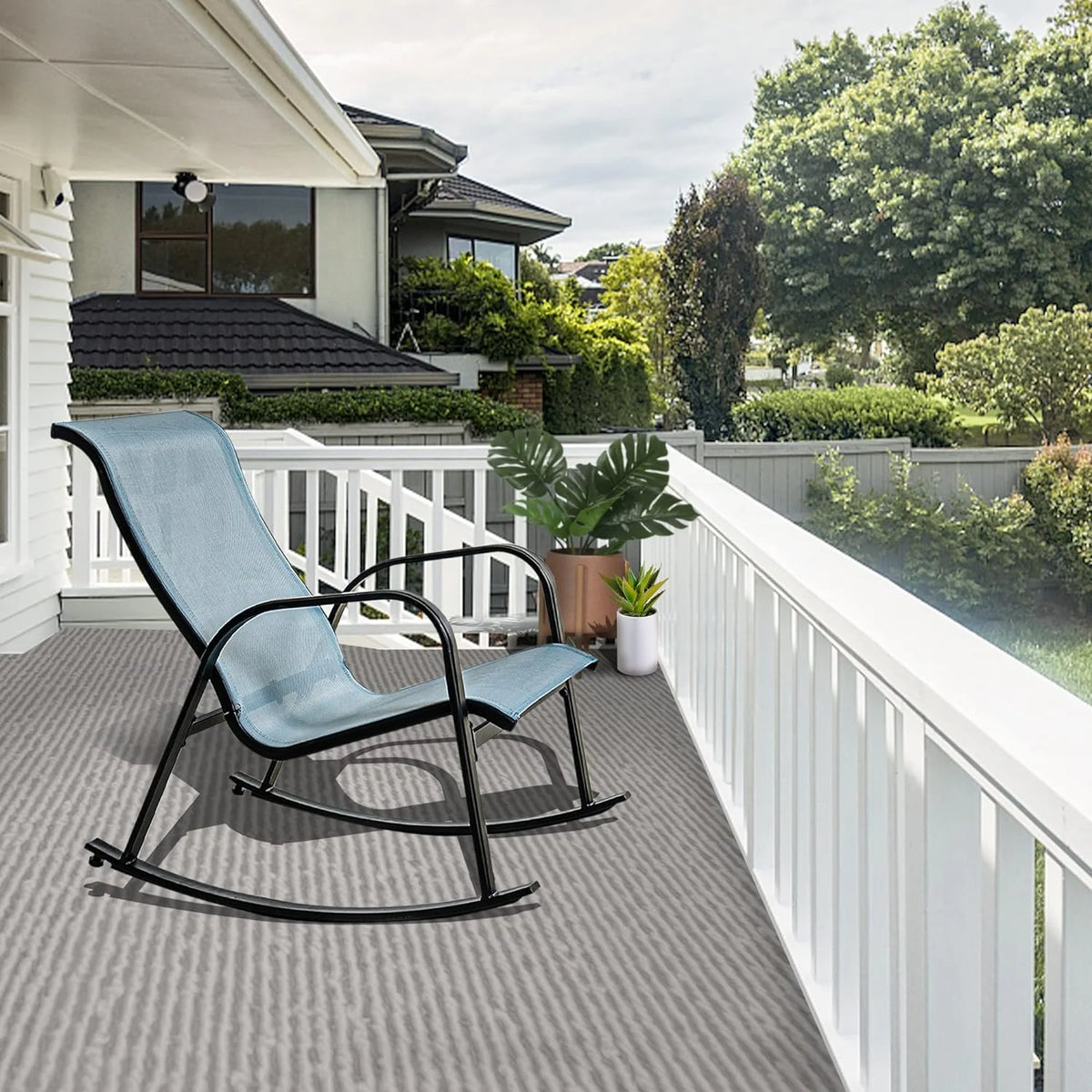 Set of 2 Blue Steel Outdoor Rocking Chair H91486