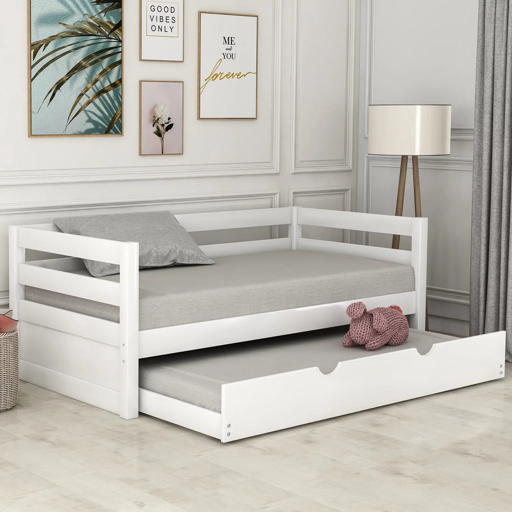 Solid Wood Daybed with Trundle White Q786941