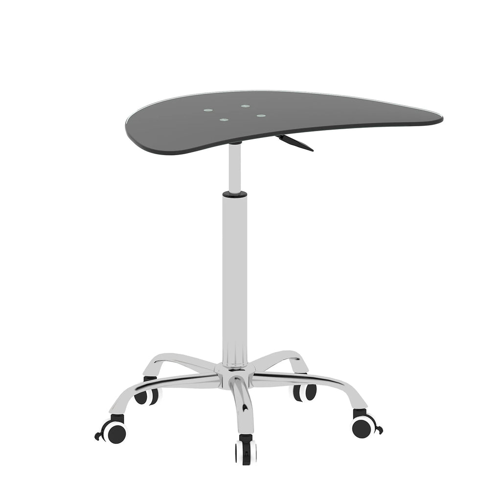 Adjustable Height Black Tempered Glass Table Desk with Lockable Wheels V466