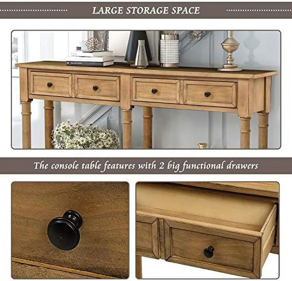 Retro Solid Wood Console Table with 2 Drawers U75761