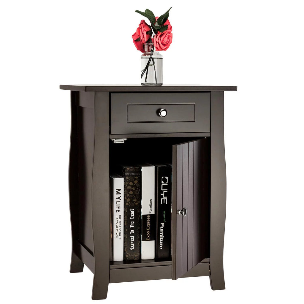 Coffee Nightstand with Drawer & Storage Cabinet S4604