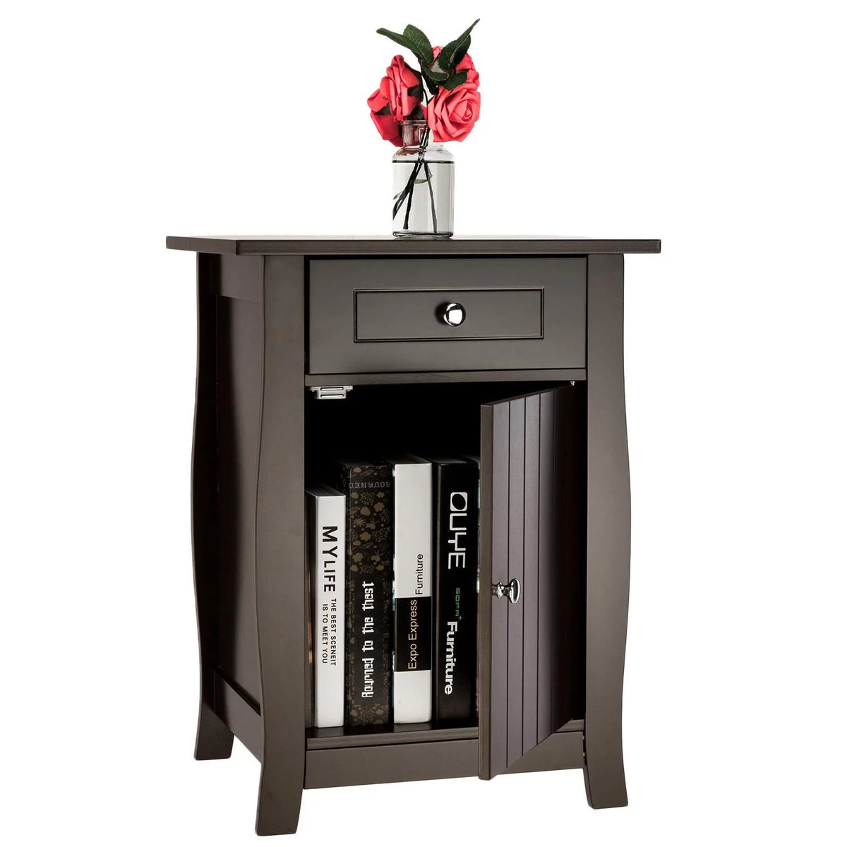 Coffee Nightstand with Drawer & Storage Cabinet S4604