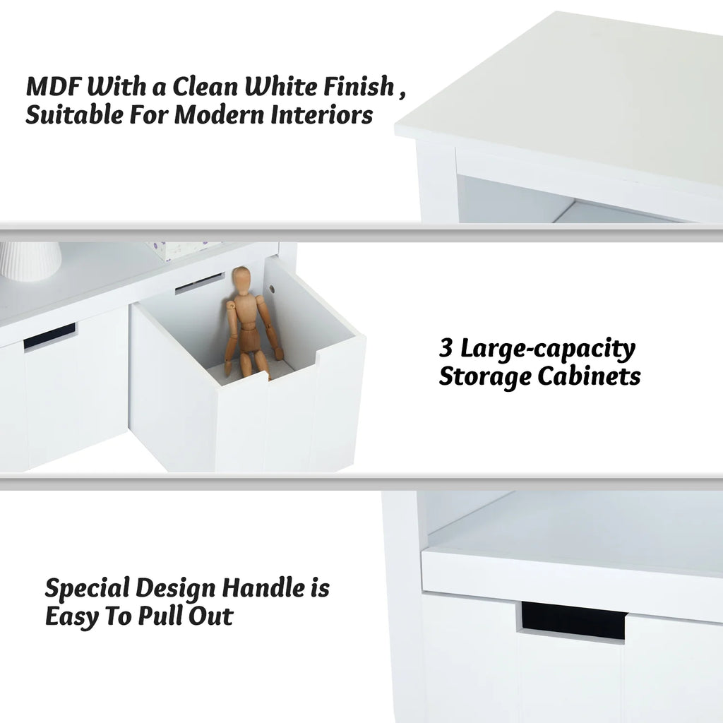 White Storage Cabinet with 3 Rolling Box Cubes and Large Shelf M482709