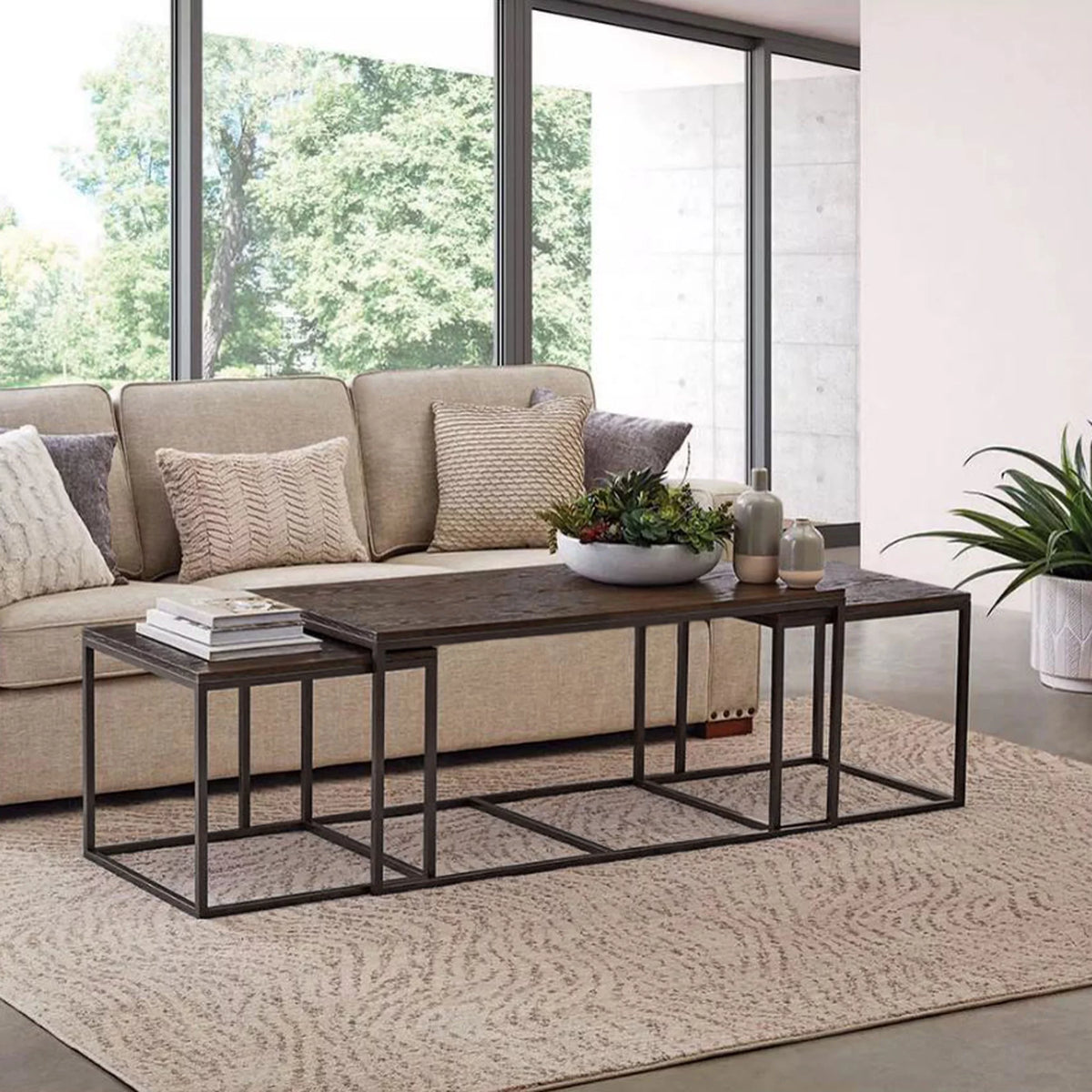 Brown Set of 3 Nesting Coffee Table C2643