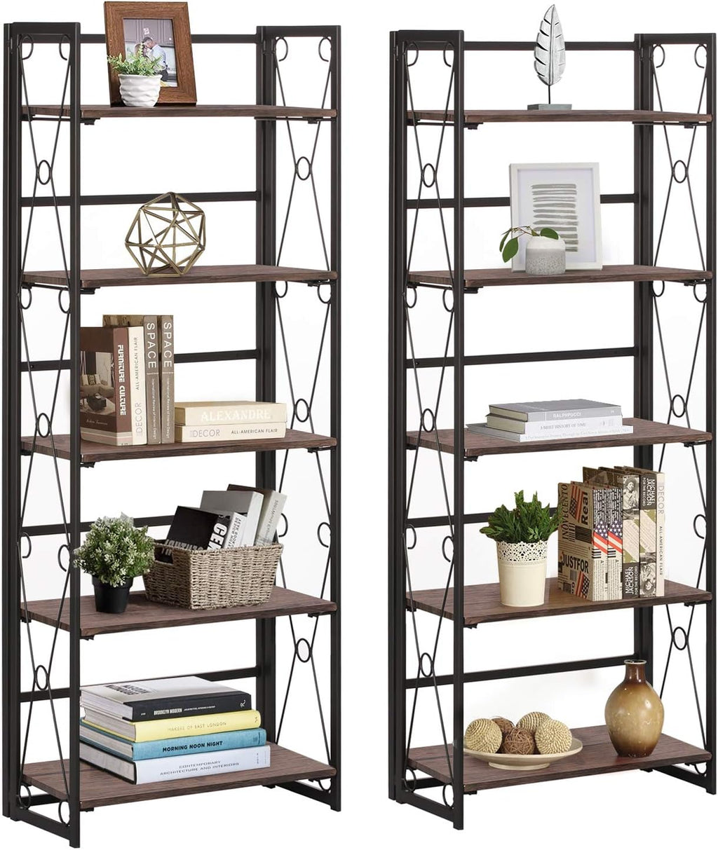 5 Shelf Folding Bookshelf with Metal Frame R107529