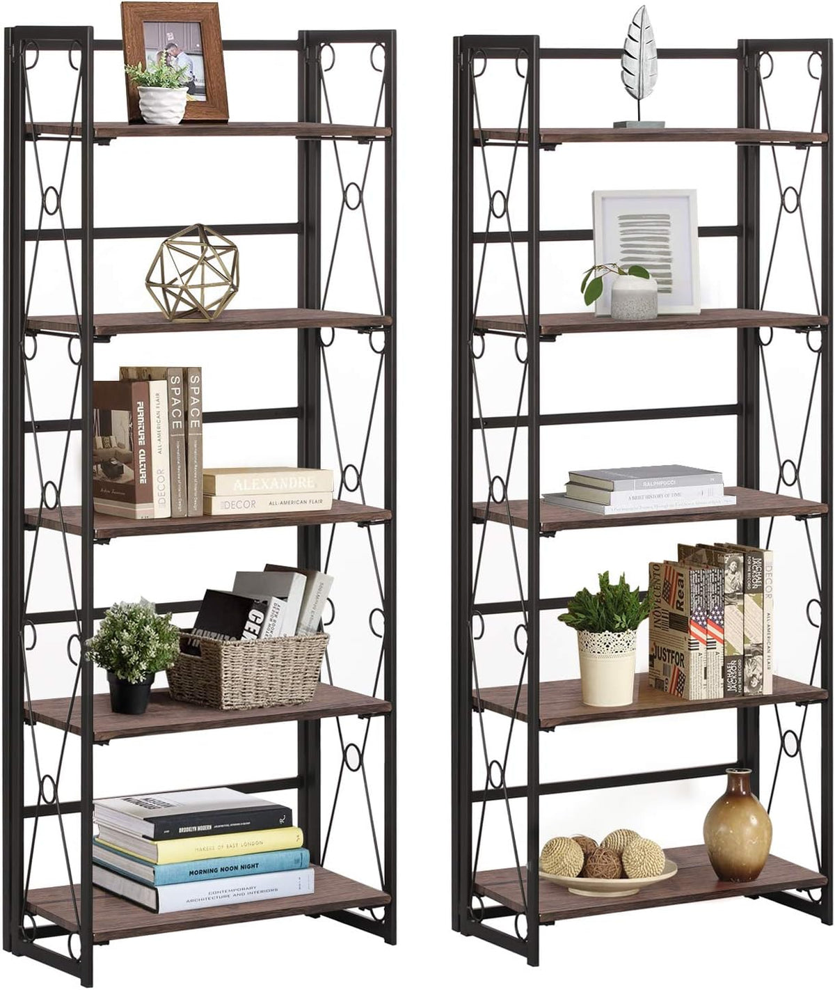 5 Shelf Folding Bookshelf with Metal Frame R107529