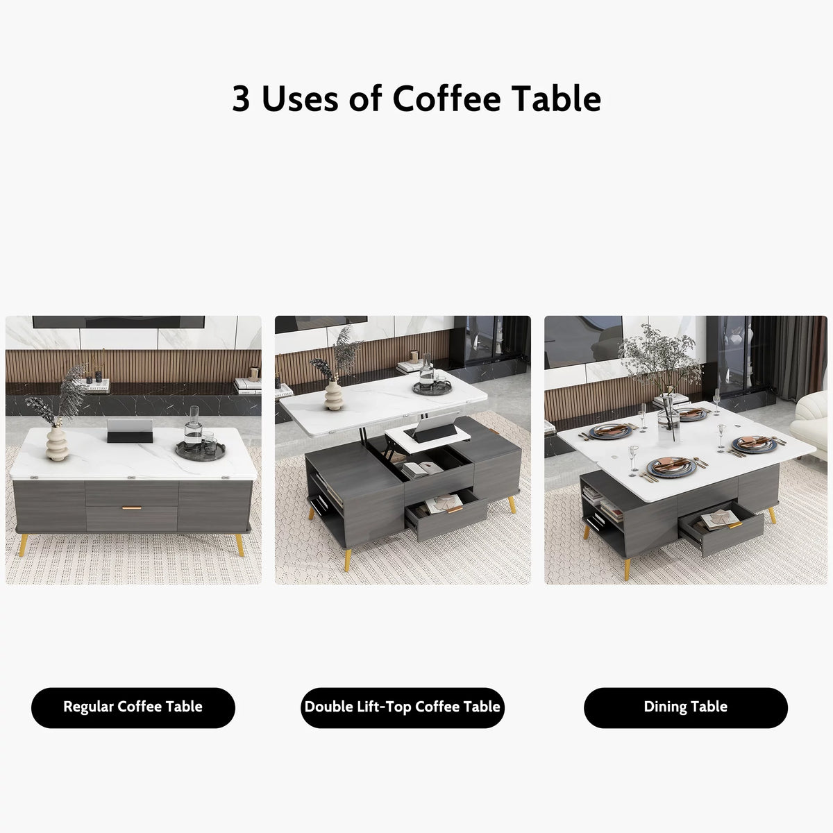 Double Lift Top Coffee Table with 4 Drawers U215274