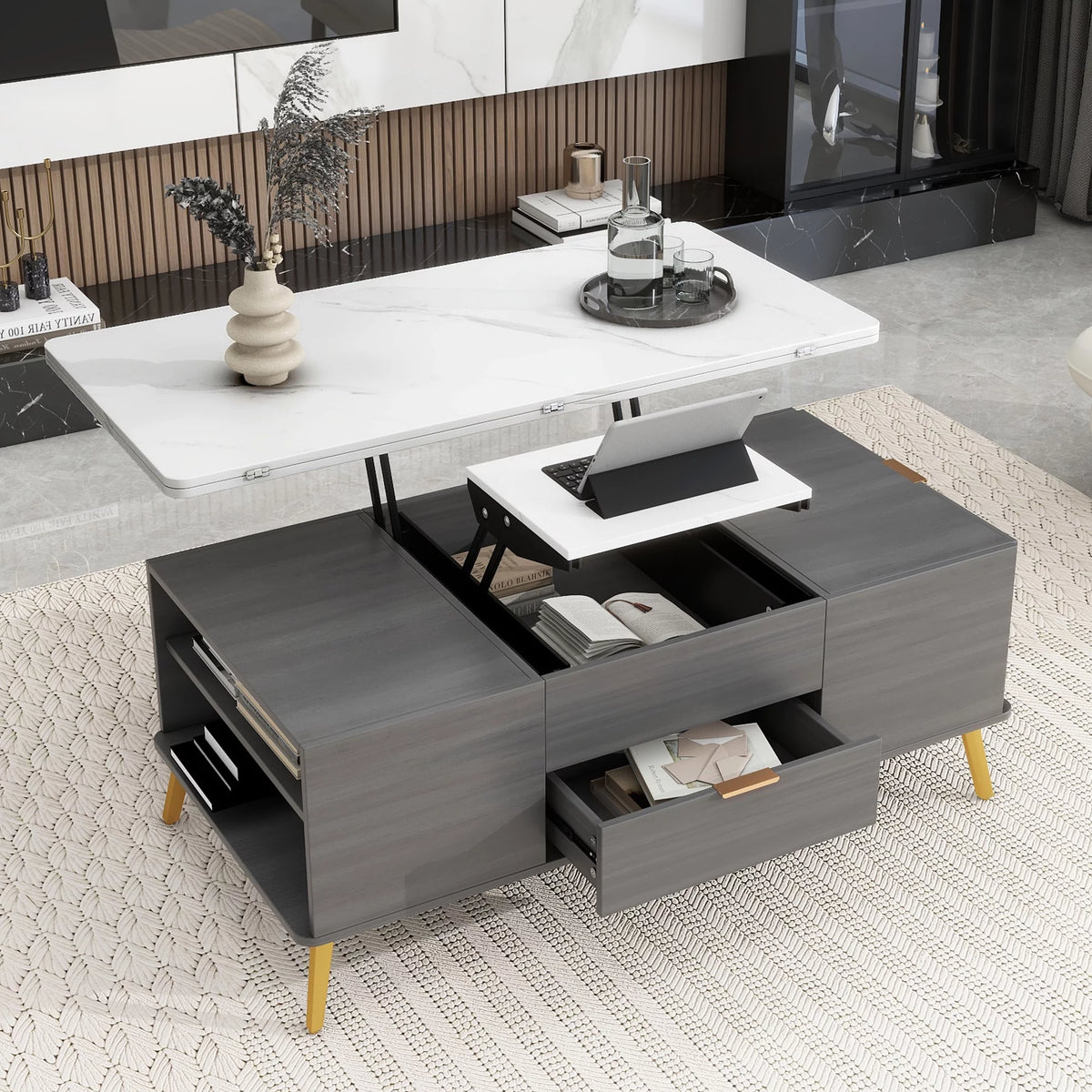 Double Lift Top Coffee Table with 4 Drawers U215274