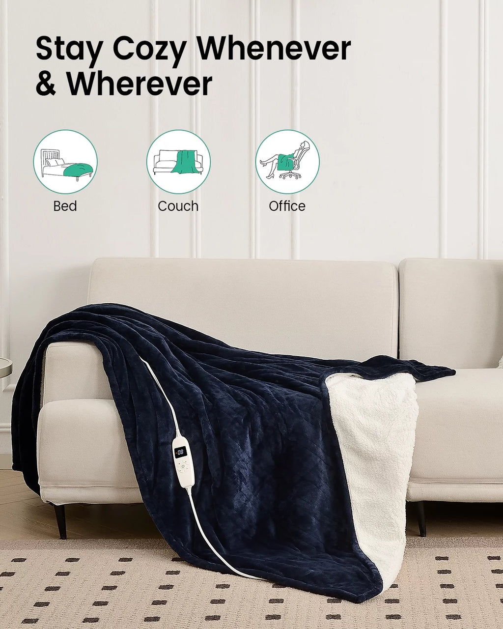 50" x 60" Blue Fleece Heated Throw Blanket N18389