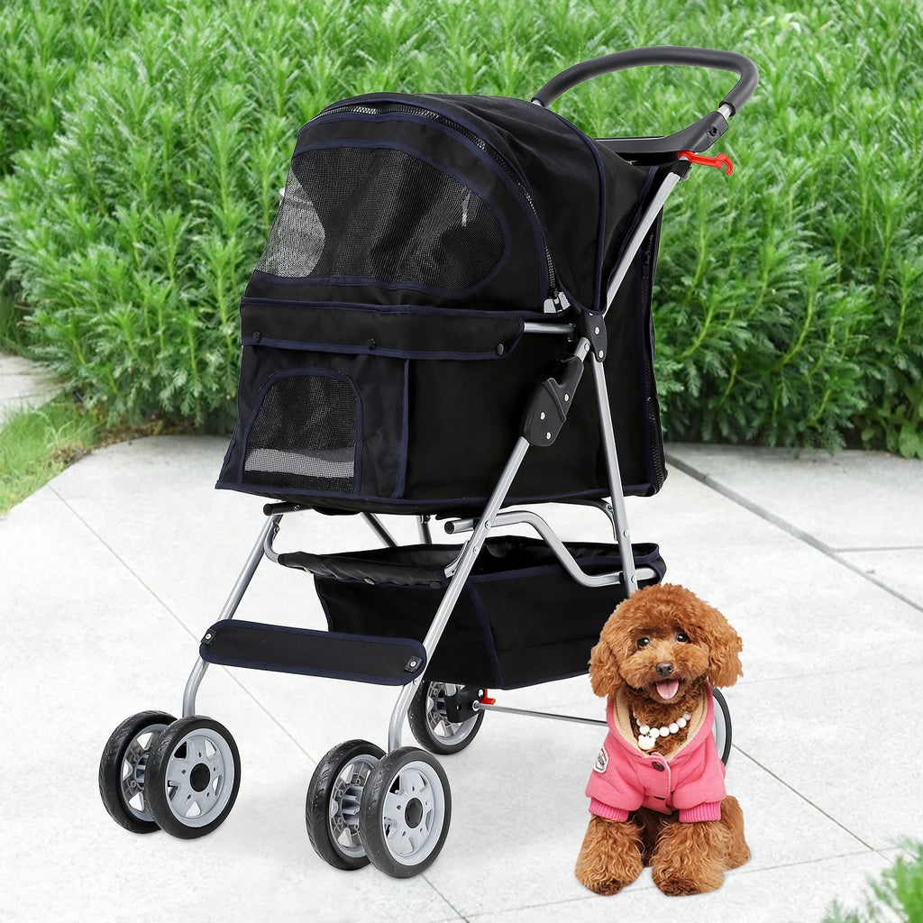 4 Wheels Foldable Pet Stroller with Storage Basket N2288