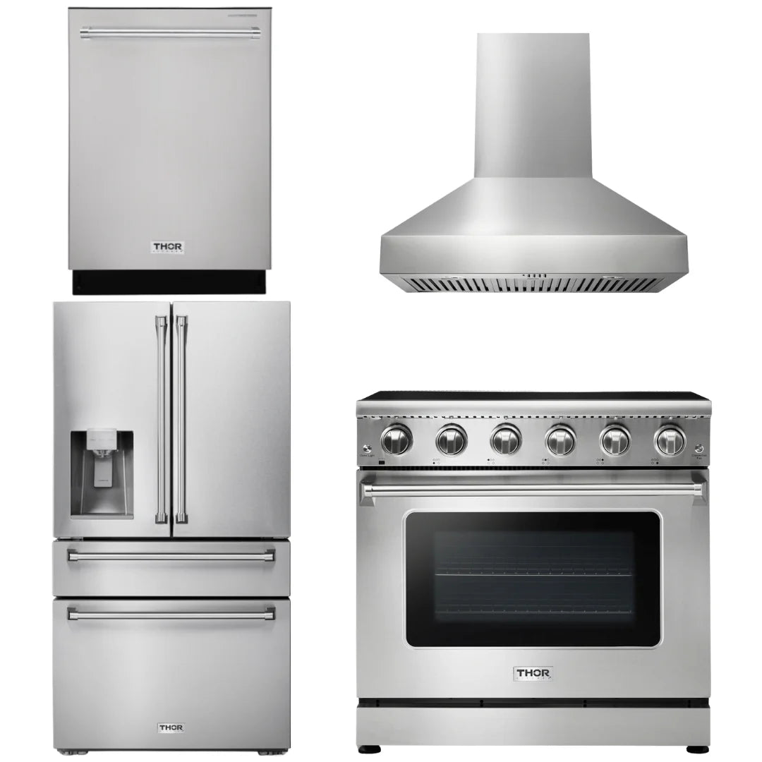 36 Electric Range, Range Hood, Refrigerator with Water and Ice Dispenser, Dishwasher U2522