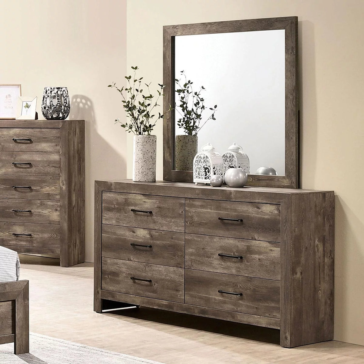 Natural Tone Wood Queen Bedroom Set 5pcs T91268