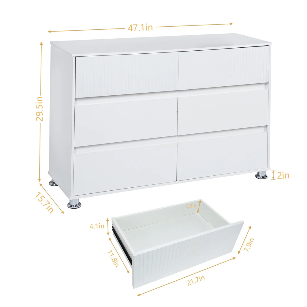White 6 Drawer Wood Dresser G863321
