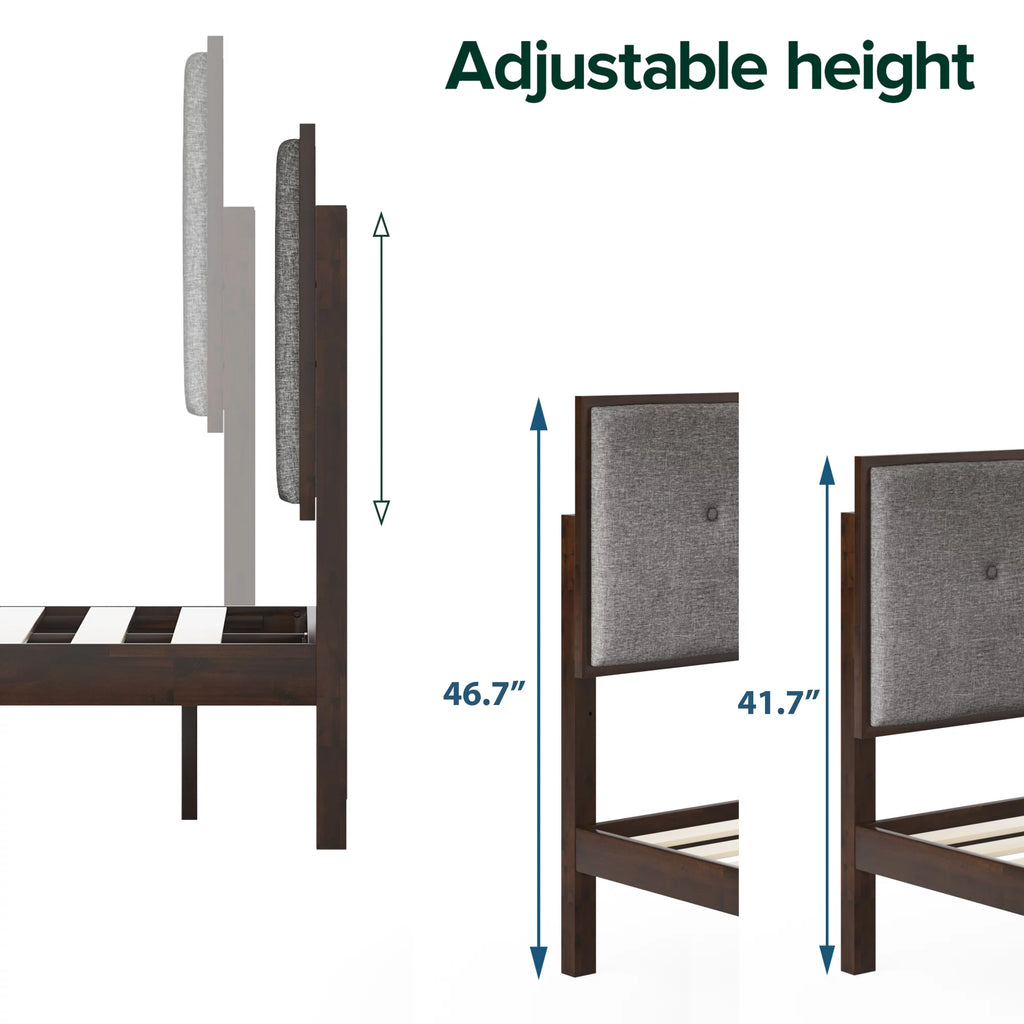 King Wood Platform Bed Frame with Adjustable Upholstered Headboard E948051
